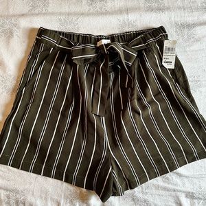 Dark Green Striped Shorts